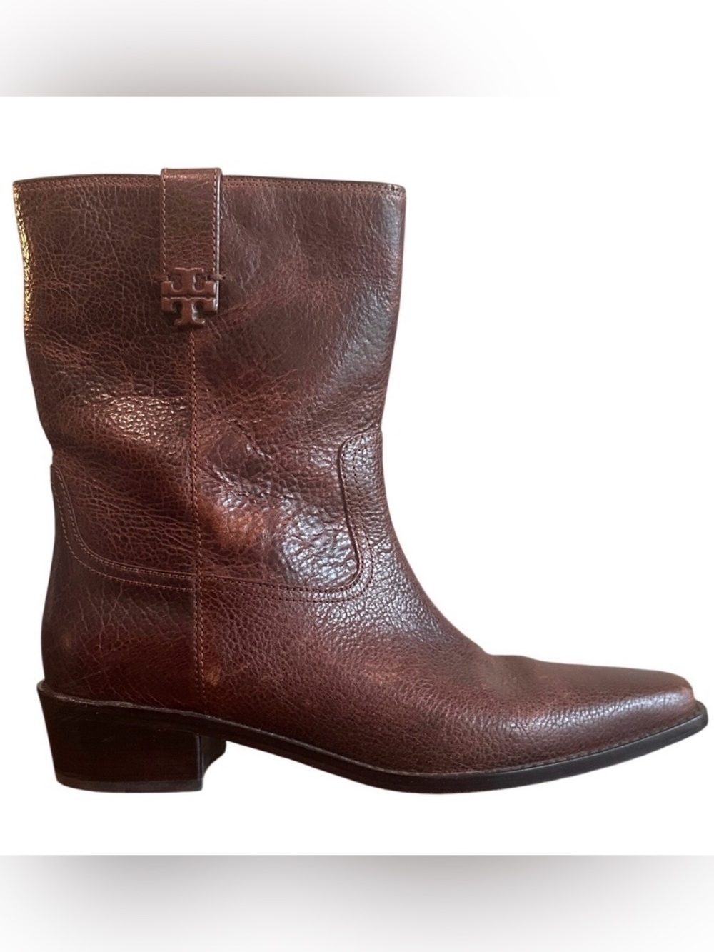 Tory Burch City Western Cognac Vachetta Leather Ankle Boots Size 10